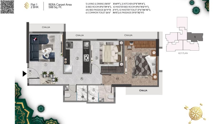 Sanghvi-Sapphire-Floor-Plan-2 BHK-588 Sqft